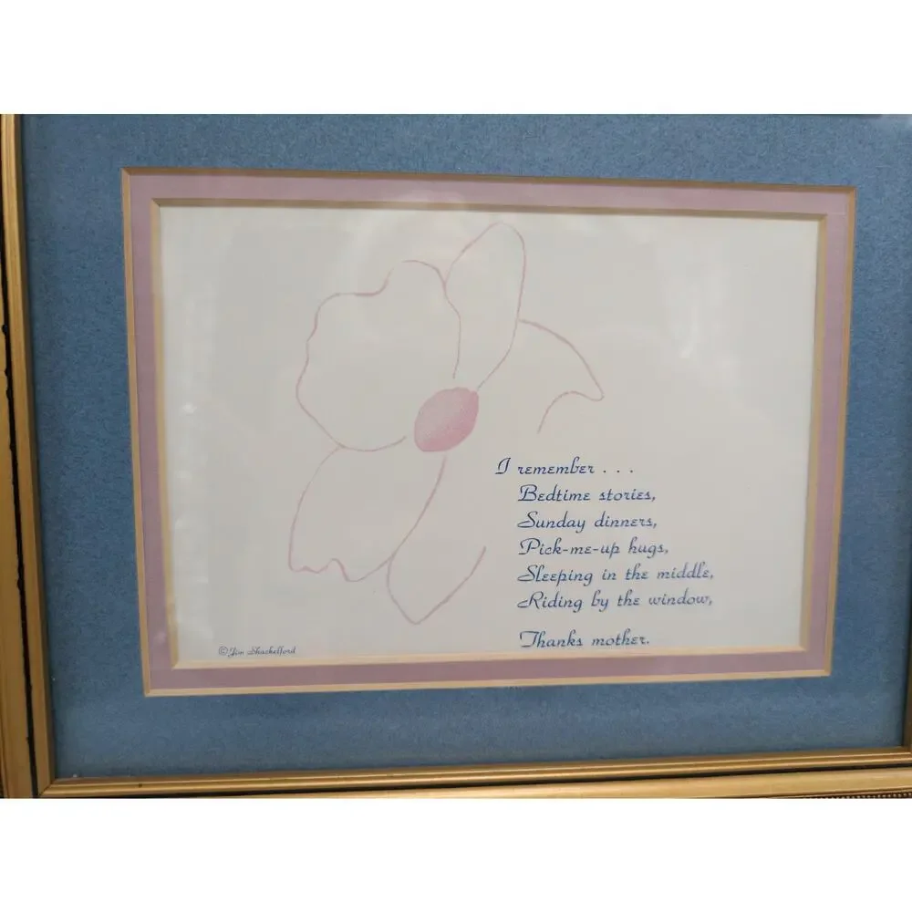 Jim Shackelford I Remember Thanks Mother Framed Poem Art Flower Print Vintage